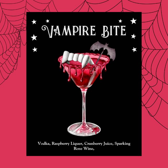 Affiche Cocktail d'Halloween Vampire Martini Recette (Halloween Cocktail Party Vampire Martini Recipe Poster)