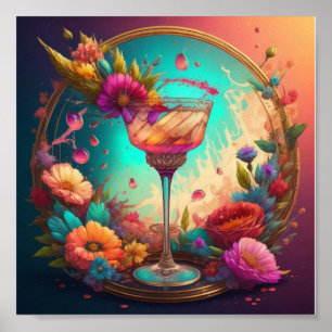 Affiche Cocktail et fleurs