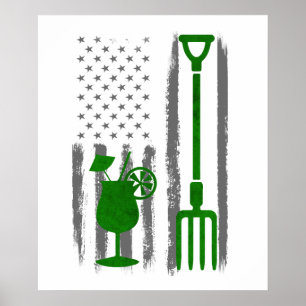 Affiche Cocktail et jardinage  - Drapeau américain vintage