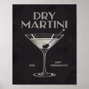 Affiche Cocktail Gin Vermouth Martini Dry Élégant Noir