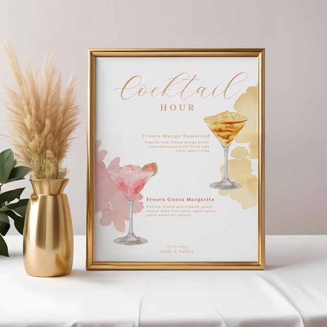 Affiche Cocktail Hour Watercolor Cocktails Menu Mariage (Cocktail Hour Watercolor Cocktails Wedding Menu Poster)