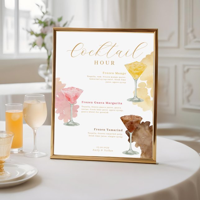 Affiche Cocktail Hour Watercolor Cocktails Menu Mariage (Cocktail Hour Watercolor Cocktails Wedding Menu Poster)