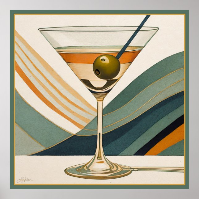 Affiche Cocktail Martini Conception du milieu du siècle (Devant)