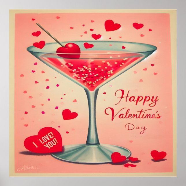 Affiche Cocktail Valentine Martini du milieu du siècle (Devant)
