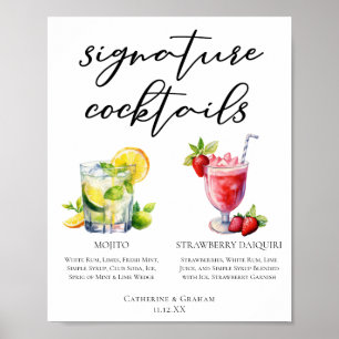 Affiche Cocktails cubains Mojito Strawberry Daiquiri Menu