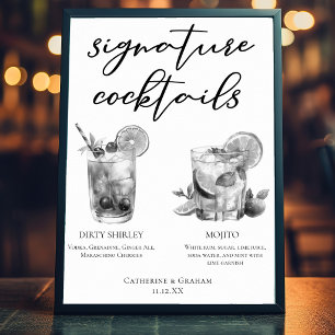 Affiche Cocktails de mariage noir et blanc Dirty Shirley M