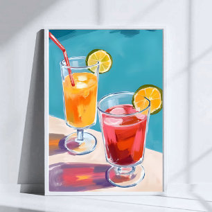 Affiche Cocktails de piscine d'été Aquarelle