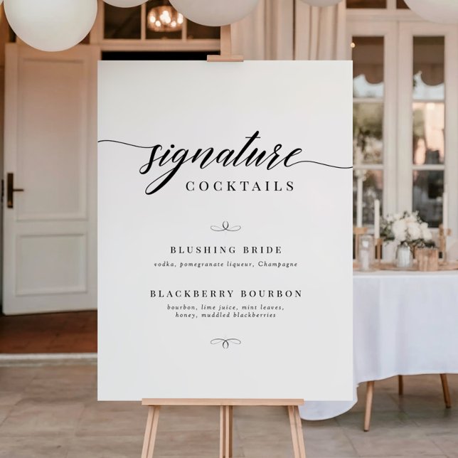 Affiche Cocktails de signature de mariage à l'écriture élé (Créateur téléchargé)
