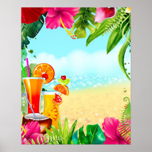Affiche Cocktails d'été tropicaux et fête d'été sur la pla