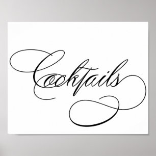 Affiche Cocktails   Élégant script noir sur panneau barre 