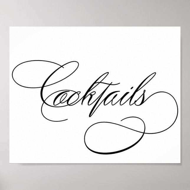 Affiche Cocktails | Élégant script noir sur panneau barre  (Devant)