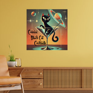 Affiche Cocktails Futuristes Atomiques Chat Noir Cosmique