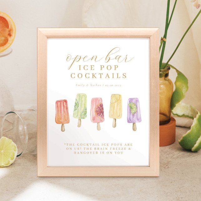 Affiche Cocktails Glace à l'eau de Bar Menu à l'aquarelle  (Créateur téléchargé)