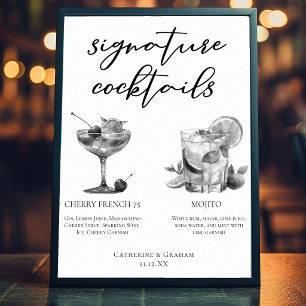 Affiche Cocktails Mojito Black White Cherry French 75