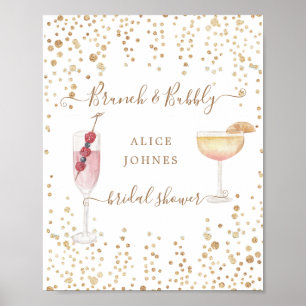 Affiche cocktails pétillants paillettes dorées brunch de m