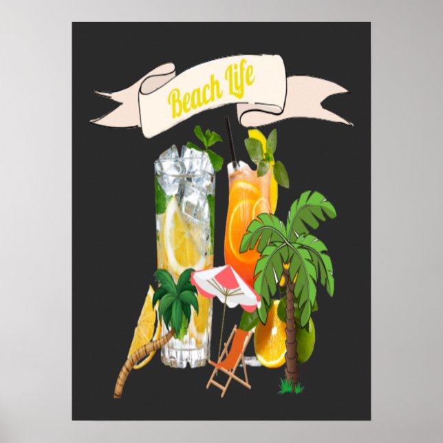 Affiche Cocktails rétro à The Beach (Devant)