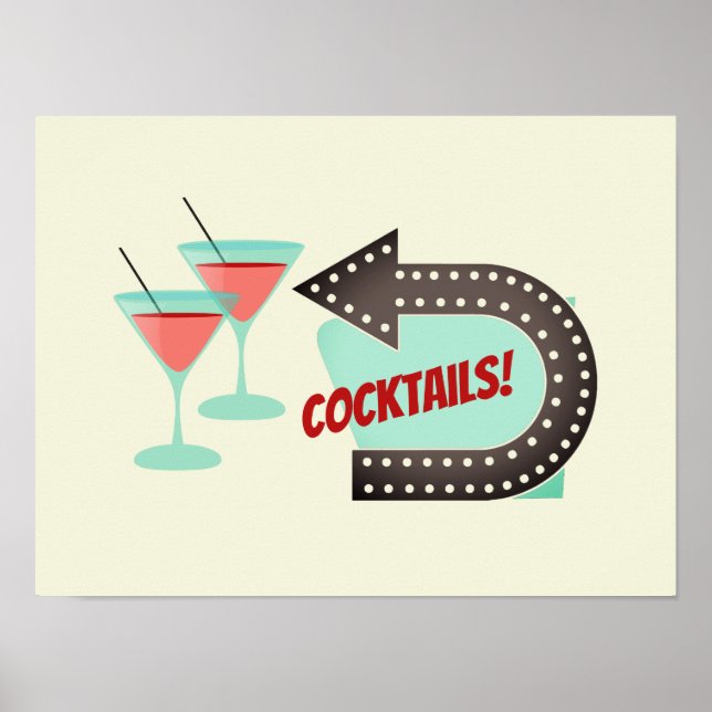 Affiche Cocktails Retro Moderne Home Bar (Devant)