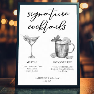 Affiche Cocktails Rétro Noir Blanc Martini Moscow Mule