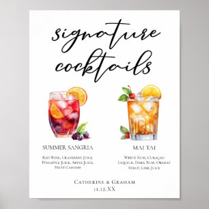 Affiche Cocktails Signature bord de la piscine Menu Mariag