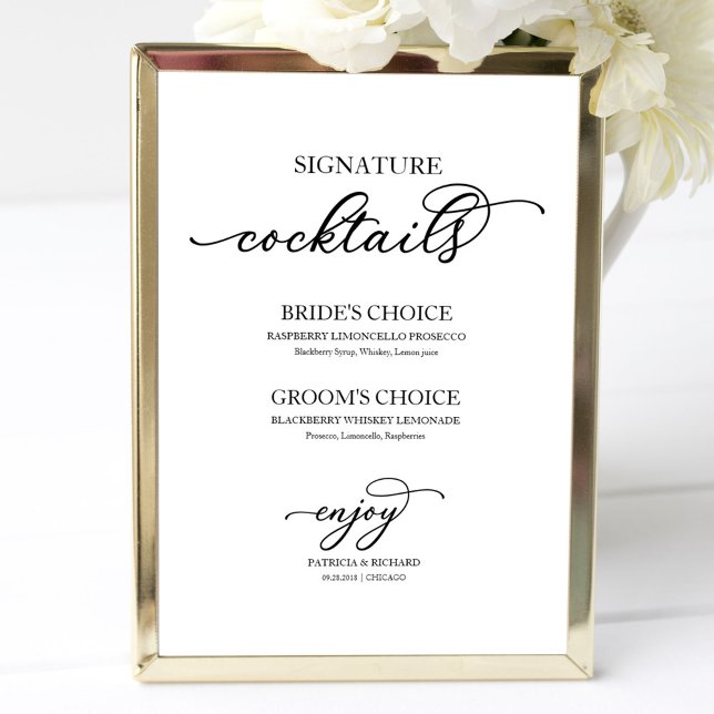 Affiche Cocktails Signature Chic Script Noir (Créateur téléchargé)