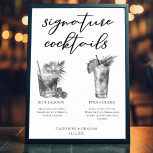 Affiche Cocktails Signature de Plage Mariage Noir Blanc
