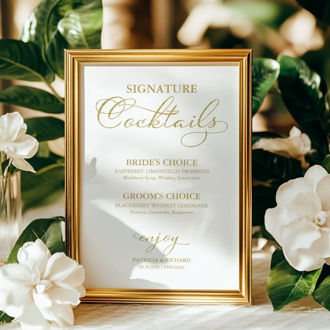 Affiche Cocktails Signature Feuille D'Or Panneau De Mariag (Créateur téléchargé)