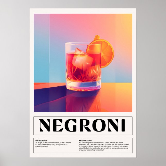 Affiche Cocktails vintages : Negroni (Devant)