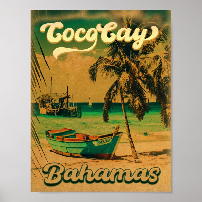 Affiche Coco Cay Island Bahamas Souvenirs Vintages 80s (Devant)