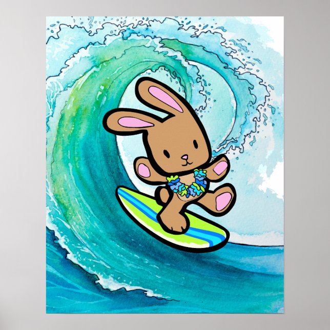 Affiche Coco le Mur de lapin de surf hawaïen suspendu (Devant)