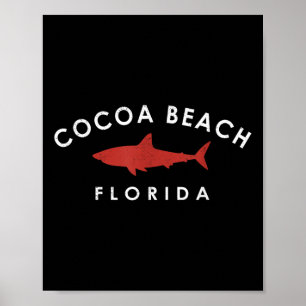 Affiche Cocoa Beach Floride Shark Vacances Souvenir Vintag