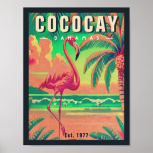 Affiche CocoCay Bahamas Retro Flamant rose Souvenir 1950