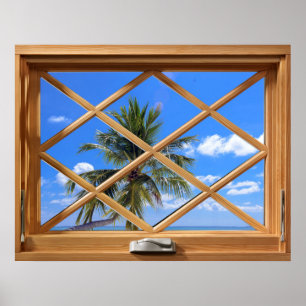Affiche Coconut Tree Tropical Fake, Faux Window Illusion