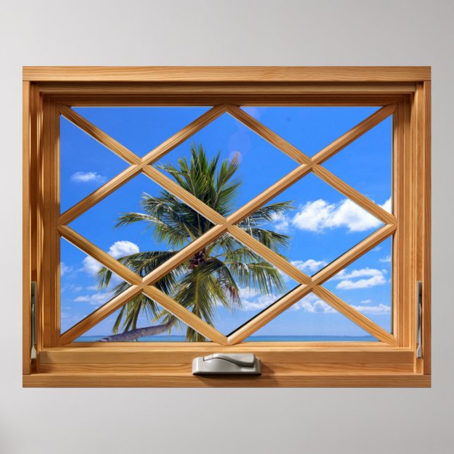 Affiche Coconut Tree Tropical Fake, Faux Window Illusion (Devant)