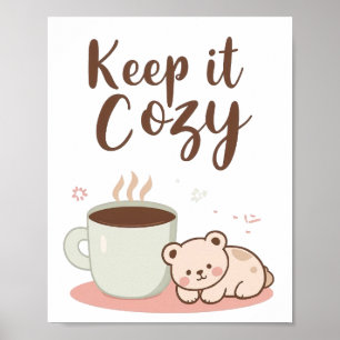 Affiche "Cocoonnez-vous" avec l'ours endormi et le café
