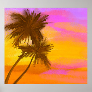 Affiche Cocotier, thème tropical d'été.