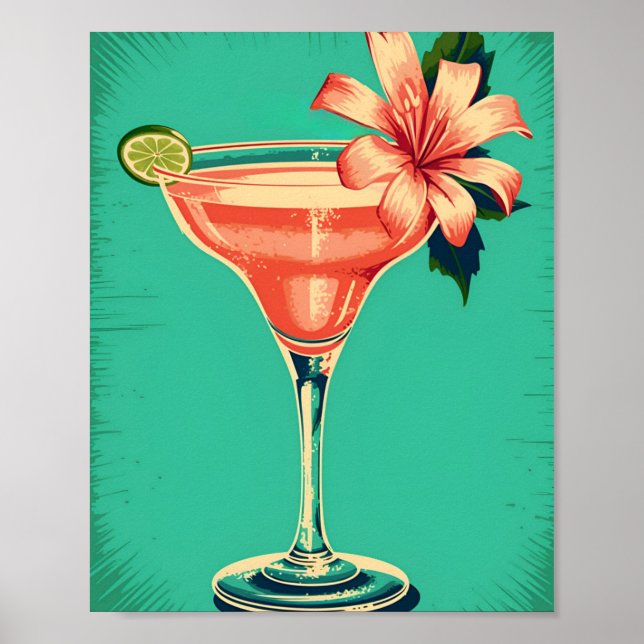 Affiche Coctail Margarita, rétro, couleur douce de la post (Devant)