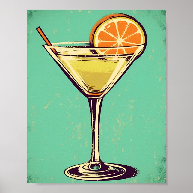 Affiche Coctail Margarita, rétro, couleur douce de la post (Devant)