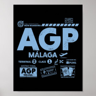 Affiche Code aéroport Agp Malaga Vintage Voyage Jour Rétro