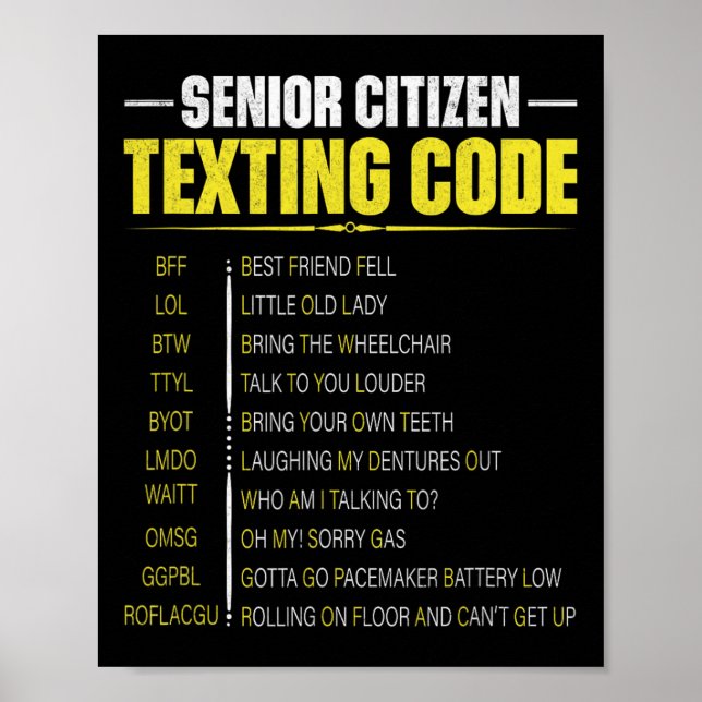 Affiche Code de messagerie de citoyen senior drôle Fête de (Devant)