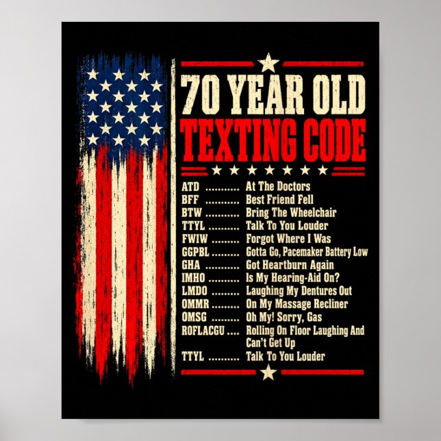 Affiche Code de senior de 70 ans envoyant un SMS sur une œ (Devant)