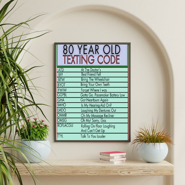 Affiche Code de textos vieux de 80 ans Amusant Anniversair (Créateur téléchargé)