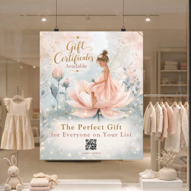 Affiche Code promo QR Certificat Cadeau Fée Caprice  (Whimsical Fairy Gift Certificate QR Code Promo Poster)
