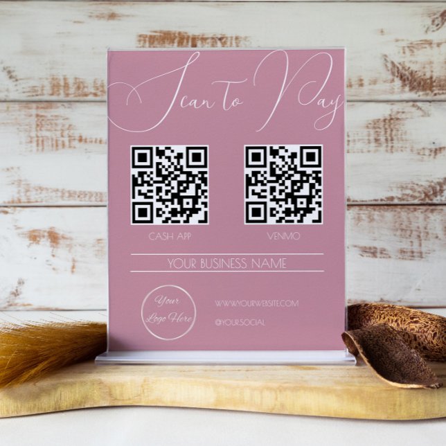 Affiche Code QR 2 rose élégant féminin scan pour payer (Créateur téléchargé)