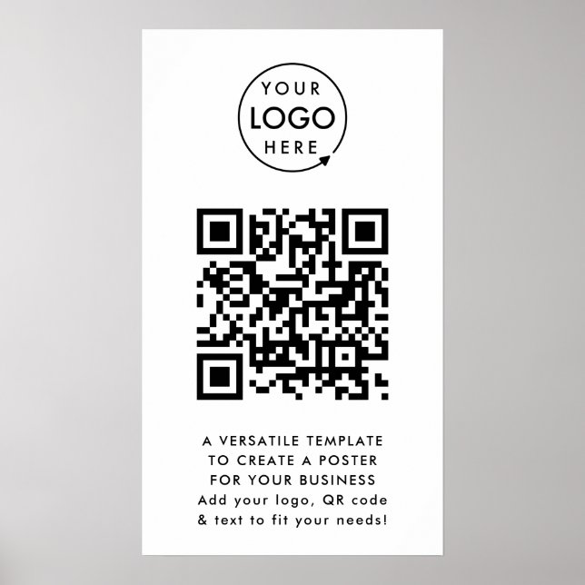 Affiche Code QR | Business Logo Professionnel Simple Blanc (Devant)