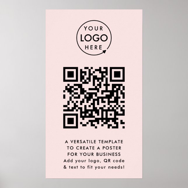Affiche Code QR | Business Logo Professionnel Simple Rose (Devant)