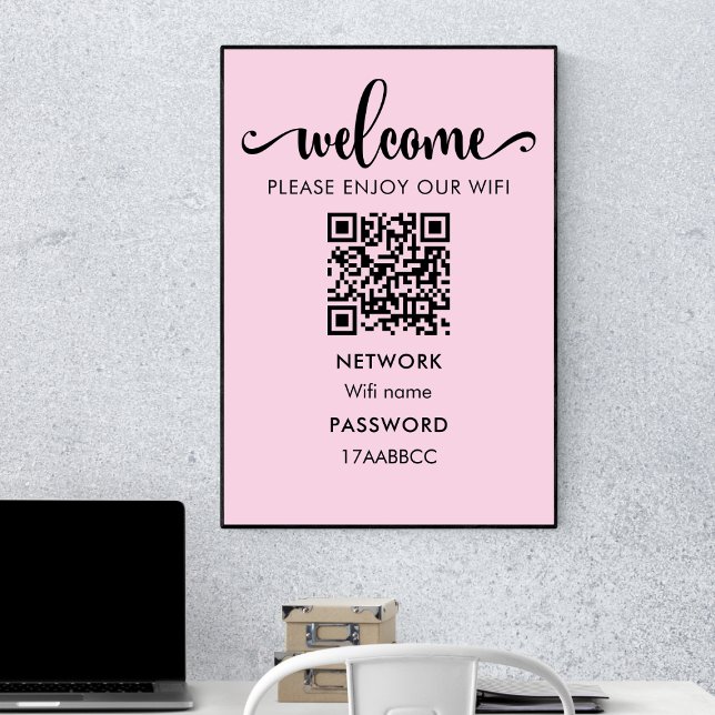 Affiche Code QR d'accueil WIFI | Profitez De Notre Rose Wi (Créateur téléchargé)