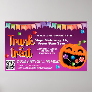Affiche Code qr de bannière Halloween Trunk ou Treat