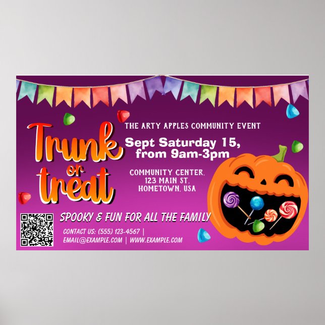Affiche Code qr de bannière Halloween Trunk ou Treat (Devant)