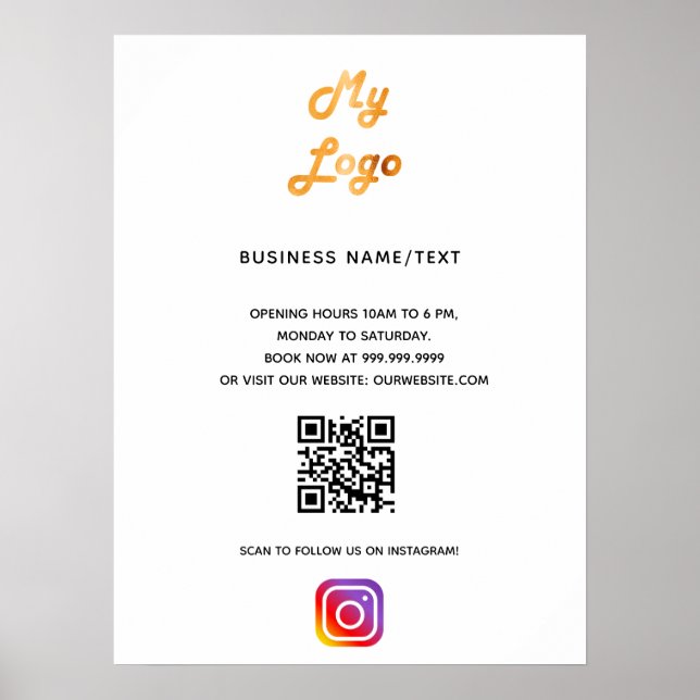 Affiche Code QR de logo d'entreprise instagram blanc (Devant)