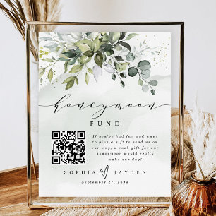Affiche Code QR de verdure Lune de miel Mariage Fonds de t